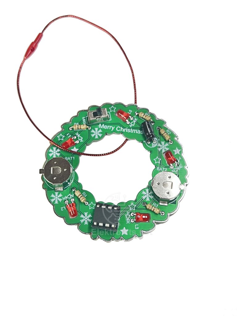 Learn to solder PCB wreath kit with blinking LEDs – fun holiday electronics project