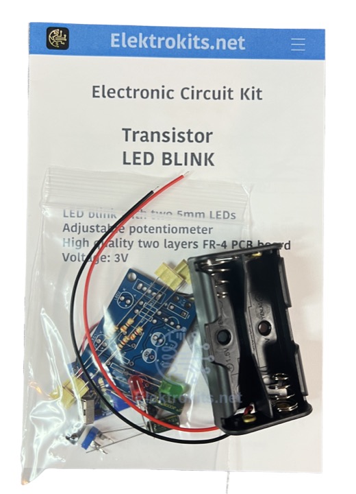 Unassembled LED blinker kit with components in a bag